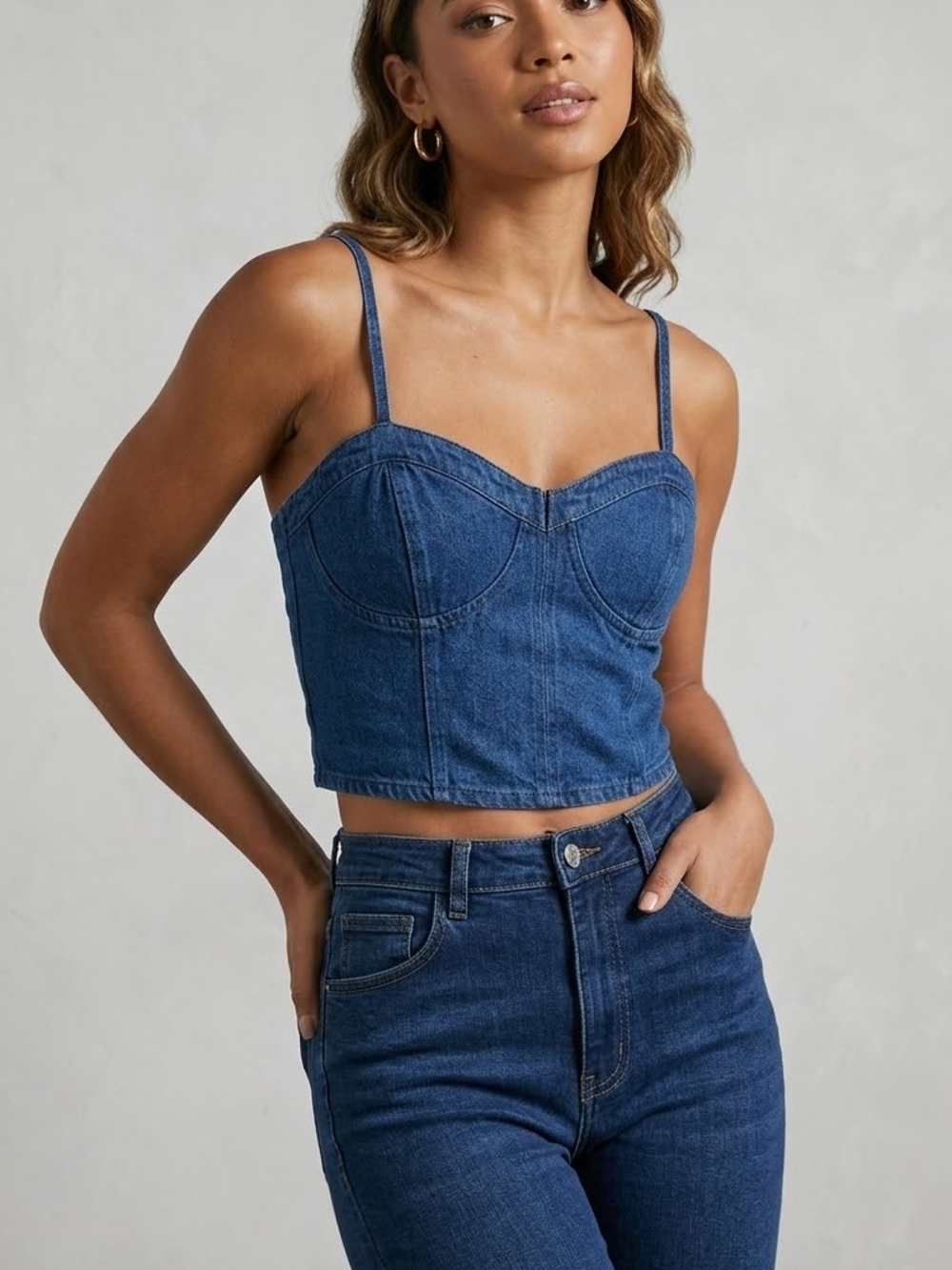 Denim Bustier Crop Top - Blue